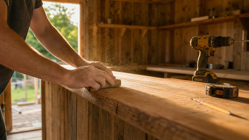 Sanding the bar top