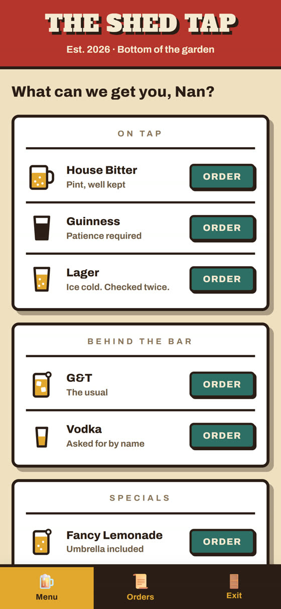 The Shed Tap’s menu on a guest’s phone