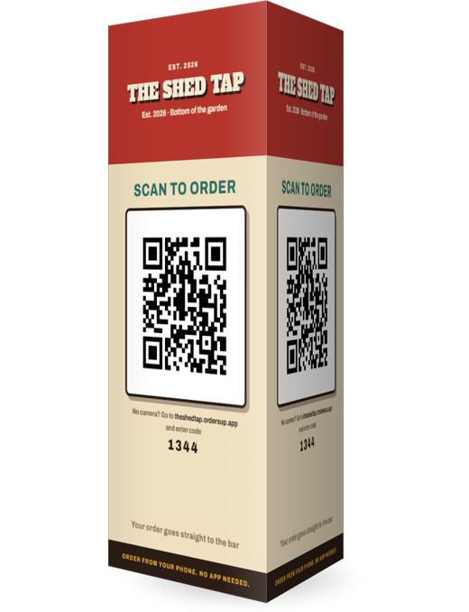 A Scan to order table talker for The Shed Tap